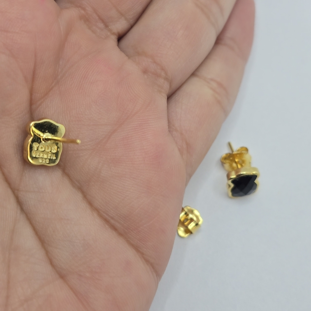 Tous Vermeil over Silver Color Earrings with faceted onyx 9mm - Picture 5 of 9